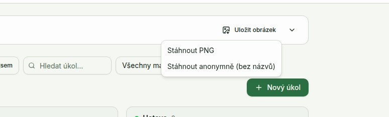 Rozbalené menu Uložit obrázek: Stáhnout PNG, Stáhnout anonymně, Sdílet, Sdílet anonymně